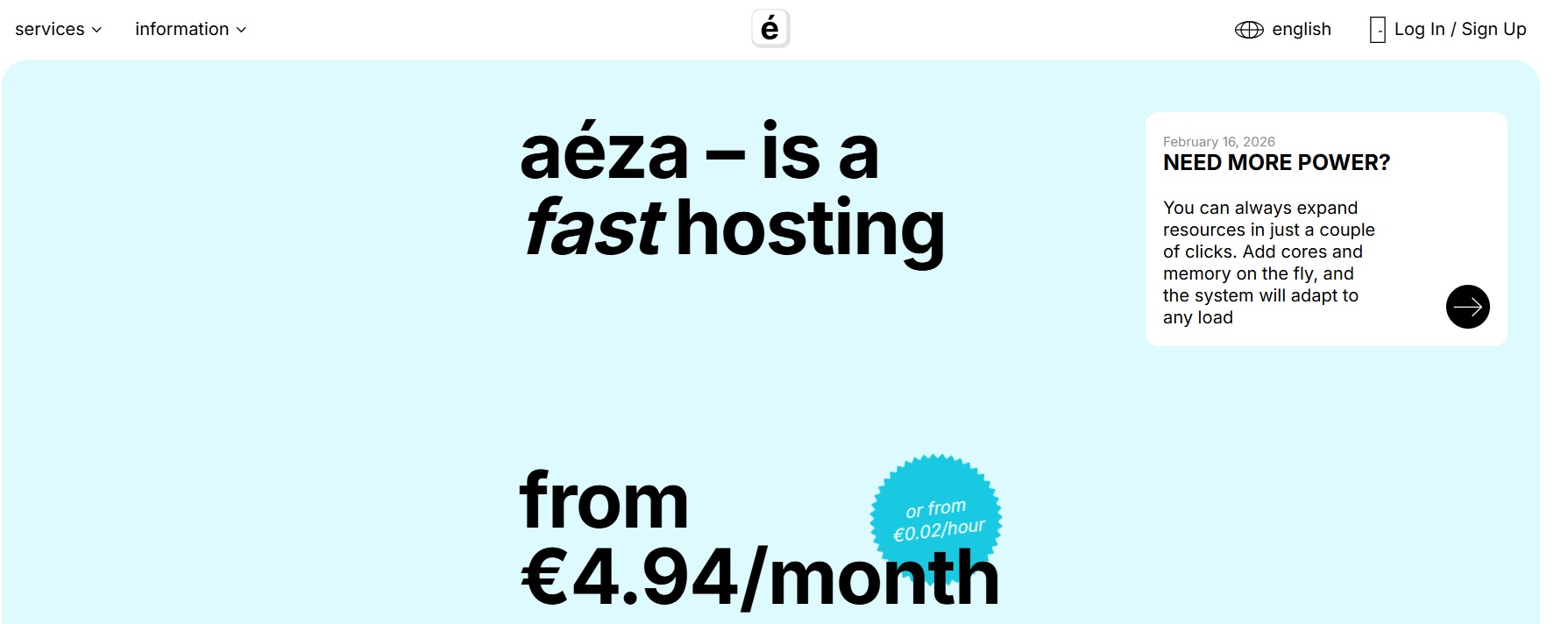 Aéza homepage screenshot