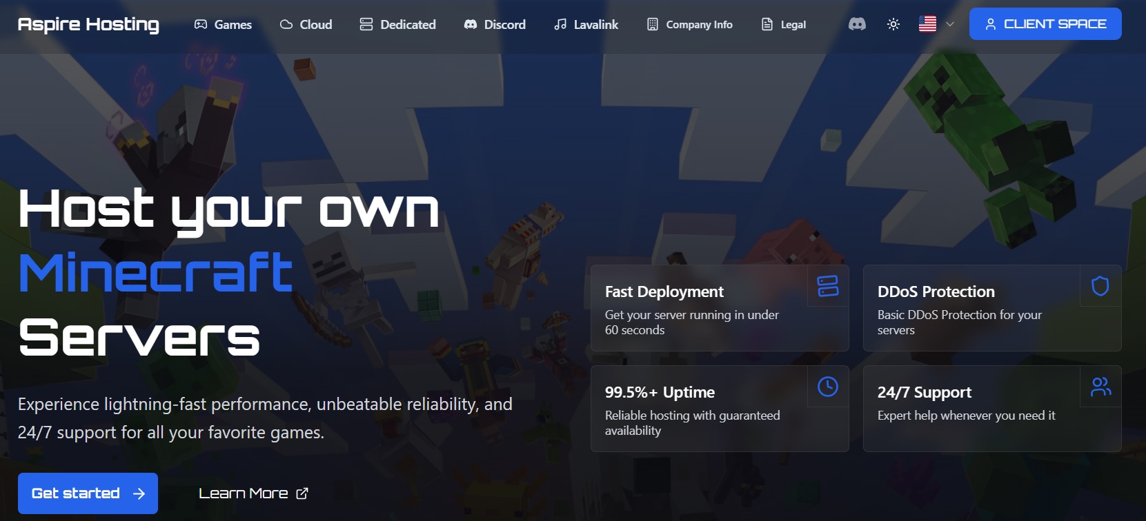 Aspire Hosting homepage screenshot