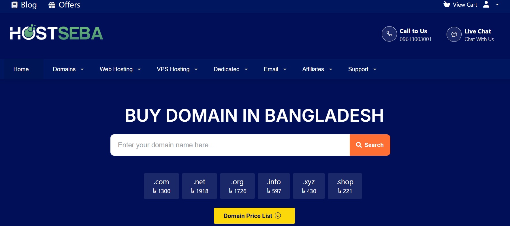 HostSeba homepage screenshot