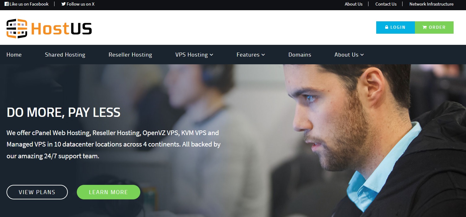 HostUS homepage screenshot