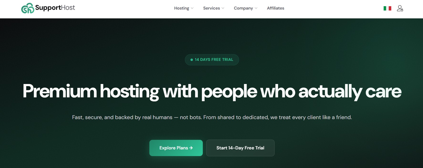 SupportHost homepage screenshot
