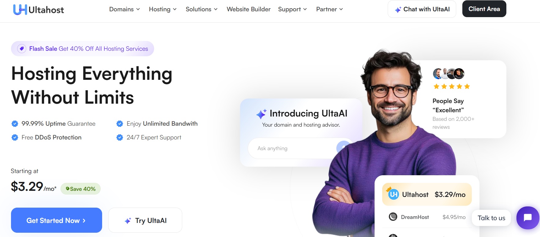 UltaHost homepage screenshot
